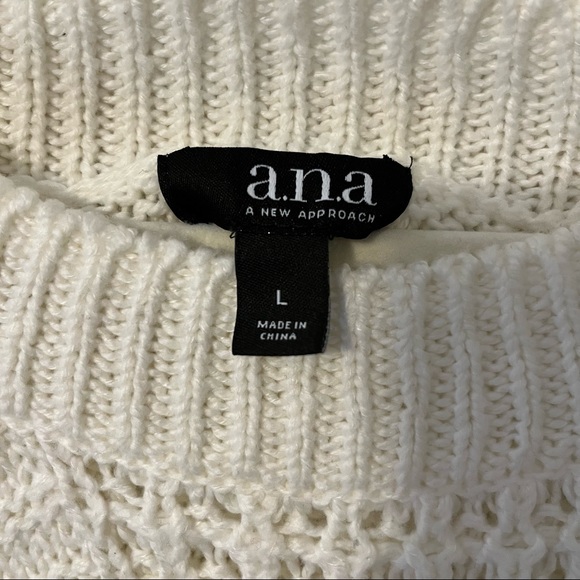 a.n.a women’s balloon sleeve cable knit sweater, Large, snowdrift white - Picture 5 of 8